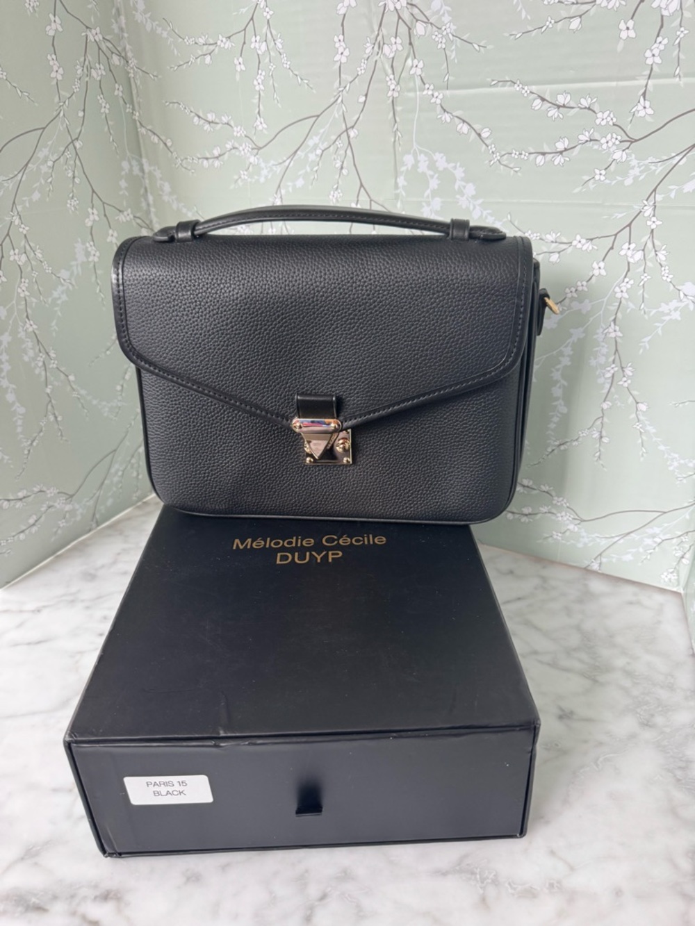 Mélodie Cécile DUYP Black Pebbled Leather Satchel